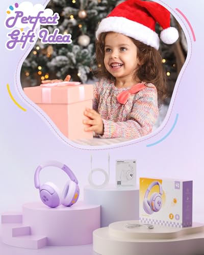 awatrue Kids Bluetooth Headphones, 85dB Volume Limiter, Purple HK02 | Foldable Wireless, Bluetooth 5.4, 75H Playtime, Built-in Mic, for iPad & Travel - color: Purple