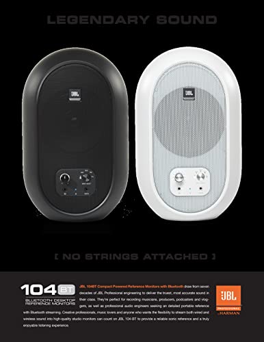 JBL Professional 1 Series 104-BT Compact Desktop Reference Monitors with Bluetooth, White, Sold as Pair, 4.5-inch Speaker - color: White