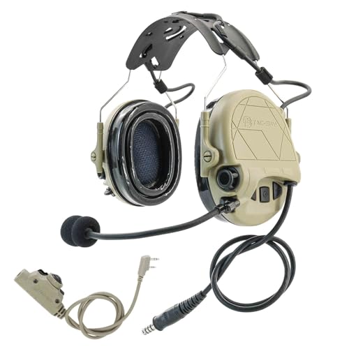 TAC300 Noise Cancelling Tactical Headset, Detachable Headband, 2Pin PTT for Airsoft Hearing Protection - color: Tan