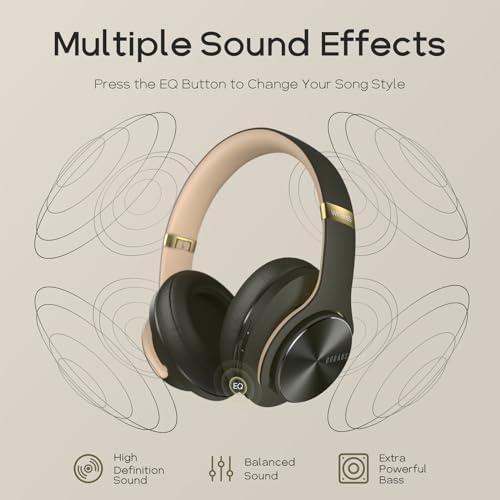 DOQAUS Bluetooth Headphones Over Ear, 90H Playtime, 3EQ Mode, with ENC Mic | Hifi Stereo Sound, Lightweight, Headphones Wireless with Soft Memory Foam Earpads, Deep Bass for Home Office Cellphone PC - color: Green