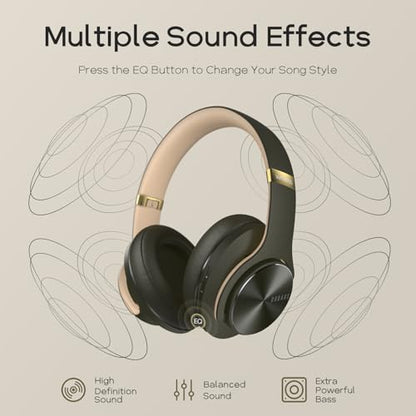 DOQAUS Bluetooth Headphones Over Ear, 90H Playtime, 3EQ Mode, with ENC Mic | Hifi Stereo Sound, Lightweight, Headphones Wireless with Soft Memory Foam Earpads, Deep Bass for Home Office Cellphone PC - color: Green
