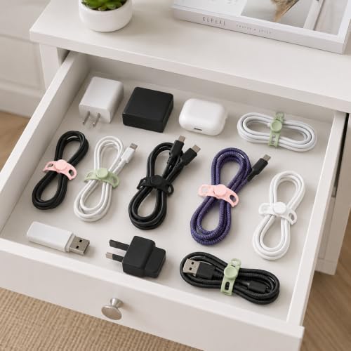 Silicone Cable Organizer 6 Pack Reusable Cord Straps for Charger Wires
