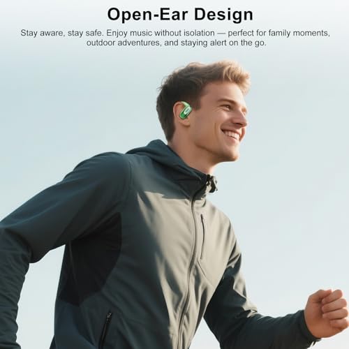 Open Ear Headphones, NEW Over Ear Earbuds with 4 ENC Noise-Canceling Mic | Ultra-Comfort Bone Conduction Earbuds, BT5.4, 50H HD Stereo, IPX7 Waterproof, Ergonomic Earhooks,Sports Ear Buds for Running - color: Light Green