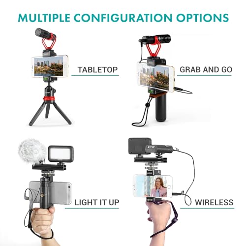 Movo V8 Huge Vlogging Kit for iPhone with Tripod, Grip, Microphones, LED Lights, and Wireless Remote Vlog - YouTube Starter Bundle for Apple or Samsung - Vlogging Equipment
