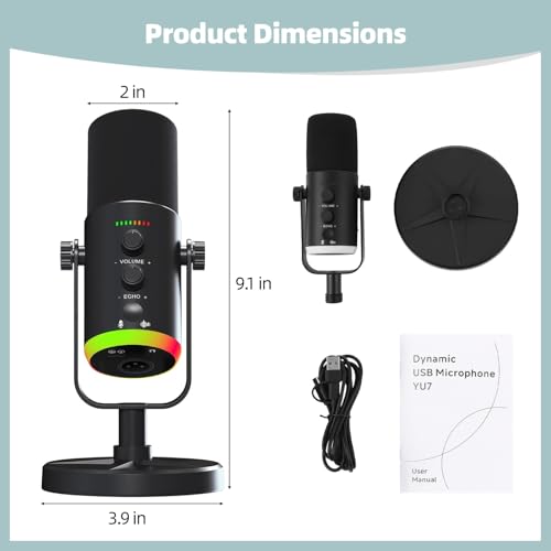 OMISTAR XLR/USB Dynamic RGB Microphone, PC Microphone with Noise Reduction, Volume Control, Mute Function, Metal Build, Easy-Mount Base for Gaming, Recording, Streaming