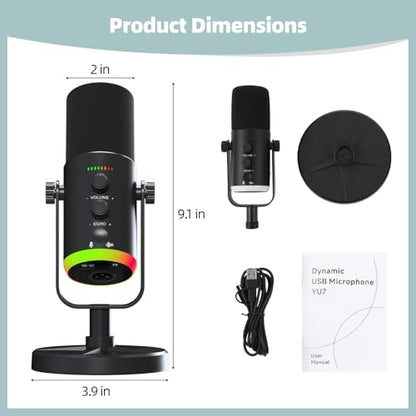OMISTAR XLR/USB Dynamic RGB Microphone, PC Microphone with Noise Reduction, Volume Control, Mute Function, Metal Build, Easy-Mount Base for Gaming, Recording, Streaming