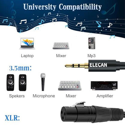 3.5mm (1/8 Inch) TRS Aux Male to XLR Female Cable 8 Ft, Balanced Professional Shielded Stereo Microphone Cable Cord, Gold Plated for DSLR Camera Mixer Headphones with 3.5 to 6.35mm Adapter+Ties - size: 8FT, style: 3.5mm to XLR Female