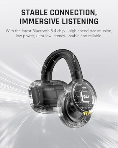 Black Shark Clip-On Earbuds, Open Ear Earbuds, Music and Game Dual Modes, 5g Lightweight & Digital Display Design, DNN Clear Calls, 50H Play Time, Comfort Fit for Sports, Running, Workout - style: Open Ear Headphones T19