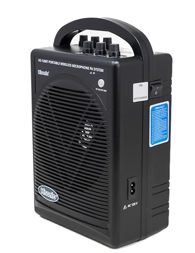 HISONIC HS120BT HL Portable PA System with Wireless Microphones and Lithium Rechargeable Battery and Car Cable Bluetooth Connected with Cell Phones and Pads Black