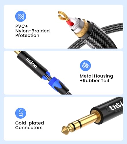 Tisino 1/4 inch TRS Cable, Quarter inch 1/4 TRS to TRS Balanced Stereo Audio Cable Male to Male Pro Interconnect Cable, Nylon Braid - 6 FT | Balanced TRS Cable 1/4" Stereo Balanced Cable for Guitar/Mixers/Amplifiers, Heavy Duty OFC Nylon-Braid Gold-plated