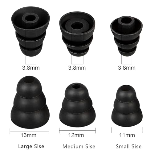 Earbud Tips Earbud Covers Triple Flange Ear Tip, 9 Pairs S/M/L Size Triple Flange Noise Isolate Silicone Cushion Ear Bud Tips with 3.8mm Connector Hole, Fit for Most in Ear Earphone