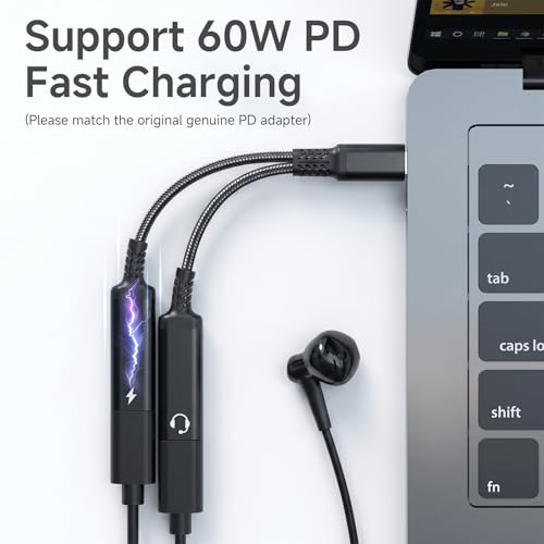 Marsno 𝐔𝐩𝐠𝐫𝐚𝐝𝐞𝐝 USB C Splitter, 2-in-1 USB C Headphone and Charger Adapter with HiFi DAC, PD 60W Fast Charging USB C Aux Dongle Cable for iPhone 17 16 15, iPad, Pixel,Galaxy S25 S24