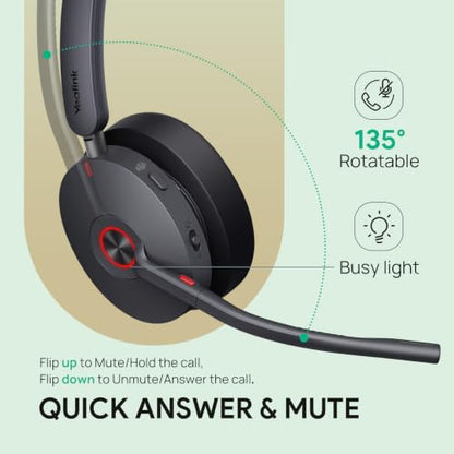 Yealink BH74 with Stand ANC Wireless Headset with Microphone for PC, Bluetooth Headset Noise Cancelling with 6 AI Mic, 32H Talk Time&Mute Button, Microsoft Teams Premium Open Office Certified for Work - color: Black (Teams), style: BH74 + stand