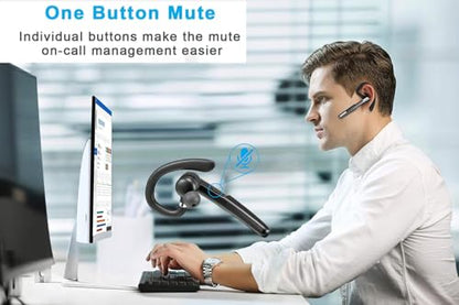 SneKa Bluetooth Earpiece Wireless Headset for iOS Android Cell Phone, Gray