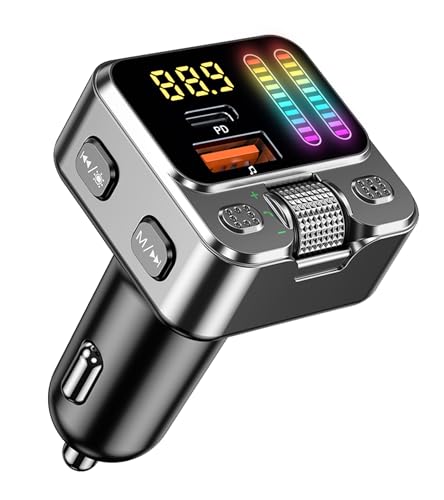 Bluetooth 5.3 Car Adapter with FM Transmitter 42W PD Fast Charging | Bluetooth AUX USB Music Receiver HandsFree Calls, Beat Sync LED Lights for Car Stereo, Compatible with 12V-24V Vehicles