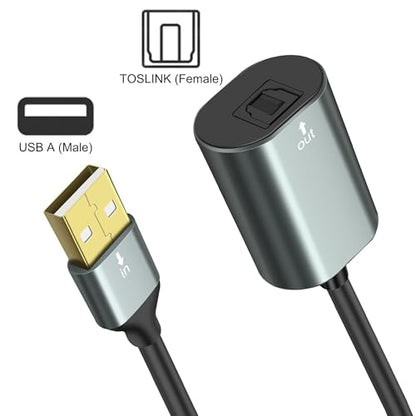 MEIRIYFA USB to Toslink Optical Audio Adapter, USB A 2.0 Male to SPDIF Port Digital Fiber Optic Converter Cable for Laptop Computer PC PS5/PS4-0.35M/1.15Ft