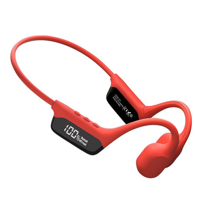 Bone Conduction Headphones IPX8 Waterproof Swimming LCD Screen Built in 32G Memory Bluetooth 5.4 Earphones Open Ear Earbuds for Diving, Cycling, Driving,HIFI Stereo Sound with 8H Playtime, Red - color: Red