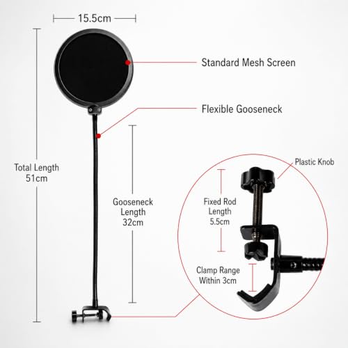 Metal Microphone Filter 360 Degree Adjustable with Gooseneck Stand