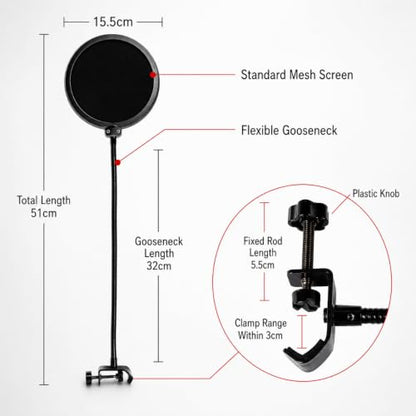 Metal Microphone Filter 360 Degree Adjustable with Gooseneck Stand