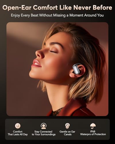 Open Ear Headphones Wireless Bluetooth 5.4, Lightweight Sports Earbuds with Secure Ear Hooks, Obsidian Black Earphone 40H Playtime Fit for Running Workout and Gym