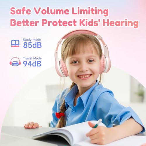 EarFun K2 Kids Bluetooth Headphones for School, Kids Headphones with Mic - color: Pink