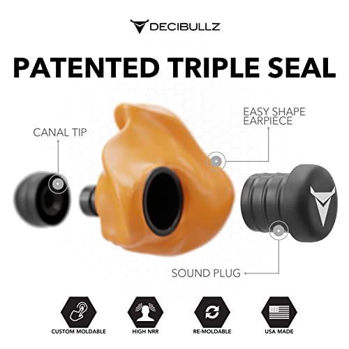 Decibullz Custom Molded Ear Plugs 31dB NRR Shooting Ear Protection (Orange) | Reusable & Re-moldable, For Range Officers, Jobsite Crews & Musicians, Travel & Concert Use, Earplugs, American Company - color: Orange