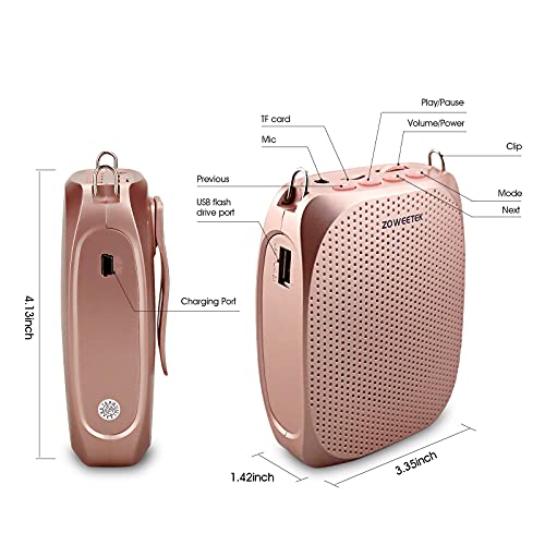 ZOWEETEK Wireless Voice Amplifier for Teachers 2 Mic Portable Speaker | Mini Rechargeable Voice Amp, 2 Mics Wired+Wireless, Teacher Must Haves,Power Amplifiers - color: Rose gold