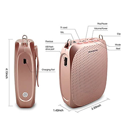 ZOWEETEK Wireless Voice Amplifier for Teachers 2 Mic Portable Speaker | Mini Rechargeable Voice Amp, 2 Mics Wired+Wireless, Teacher Must Haves,Power Amplifiers - color: Rose gold