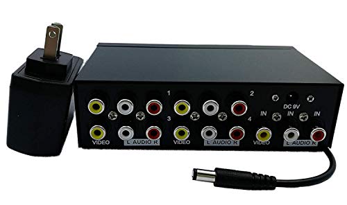 QiCheng&LYS Powered 4 Way 3 RCA Splitter Box 1 in 4 Out Composite Video Audio Distribution Duplicator with Power Adapter for Cable Box DVD DVR Analog TV Port (1 in 4 Out) - color: 1 In 4 Out