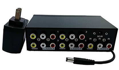 QiCheng&LYS Powered 4 Way 3 RCA Splitter Box 1 in 4 Out Composite Video Audio Distribution Duplicator with Power Adapter for Cable Box DVD DVR Analog TV Port (1 in 4 Out) - color: 1 In 4 Out