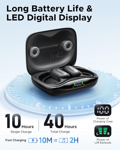 truefree DS1 Open-Ear Headphones, Bluetooth 6.0 Wireless Earbuds | Ear Hooks, Spatial Sound, 4 Mics Clear Calls, 40H Playtime, Multipoint Connection, IPX5-Rated for Sports, Snug Fit