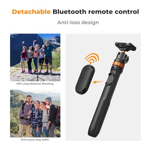 K&F CONCEPT 62'' Phone Selfie Stick Tripod | 360° Ball Head Camera Tripod with Remote, 2-in-1 Phone Holder Compatible with DJI Osmo Pocket 4/3 Insta360 Luna Ultra. MS08 - color: Black