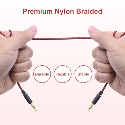 AW310H Detachable Gaming Headset Cable Compatible with Alienware AW720H AW510H 988 Alienware Dell Gaming Headset,Nylon Braided Wire with Inline Mute Switch and Volume Controller(Red,6.5ft) - color: Red