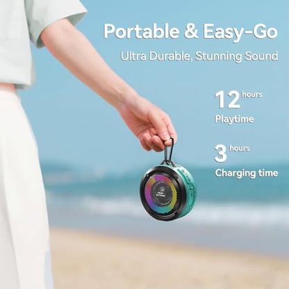 Shower Speaker, Certified IPX7 Waterproof,Portable Bluetooth Speaker with Suction Cup,Hook,Light, Stocking Stuffers, Premium Mini Outdoor Wireless Speaker, Ideal Gift for Christmas (Blue) - color: Blue