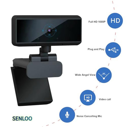 Full HD 1080P Webcam - Webcam for Pc - Auto Focus Webcams - Wide Angle Camera with Built-in Dual Mic for Laptop Computer or Desktop PC, Great for Live Streaming, Calls, Video Conferencing