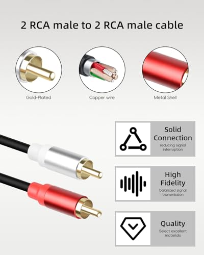 RCA Cable 0.3m, Short 2RCA Male to 2RCA Male Audio Cable for Home Theater, Speaker, Amplifier, Subwoofer, Stereo System (MM)(2PCS) - style: male to male