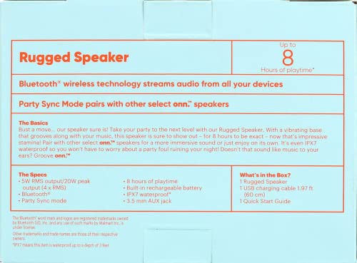 onn. Portable Waterproof Rugged Bluetooth Speaker