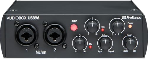 PreSonus AudioBox USB 96 Bundle — USB Audio Interface, XLR Interface for Guitar, Device for PC & Mac, Complete Recording Package with Studio One Pro, Music Production, Home Studio