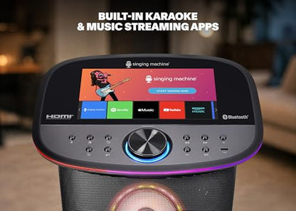 Singing Machine Karaoke Machine Screen, WiFi, Music Apps, 2 Microphones | Portable Karaoke Speaker for Adults & Kids, Ideal for House Parties, Compatible with YouTube & Spotify - color: black