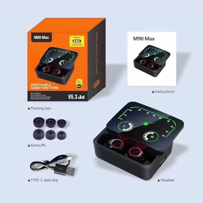 VIVIDUS M90 Max Wireless Earbuds with Noise Canceling Mic, Bluetooth 5.3, IPX-4 Waterproof, Touch Control, LED Display, Gaming Headset, HD Call, Voice Assistant, HiFi Stereo Sound, Wireless Earphone