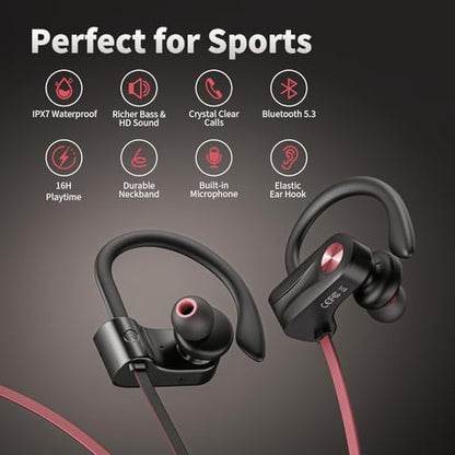 JOYWISE Wireless Bluetooth 5.3 Wireless Headphones with 16Hrs Long Playtime Stereo IPX7 Waterproof in-Ear Earphones, Noise Cancelling Headphones for Running, Black&Pink - color: Pink