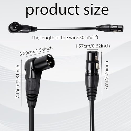 2pcs Right Angle XLR Cable, Adjustable-Angle Male to Straight Female 90 Degree XLR Adapter Connector for Sound Equipment Mixers recorders Accessories(Black, 1ft/30cm)