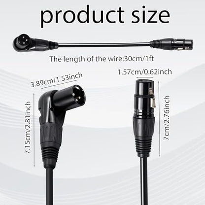 2pcs Right Angle XLR Cable, Adjustable-Angle Male to Straight Female 90 Degree XLR Adapter Connector for Sound Equipment Mixers recorders Accessories(Black, 1ft/30cm)