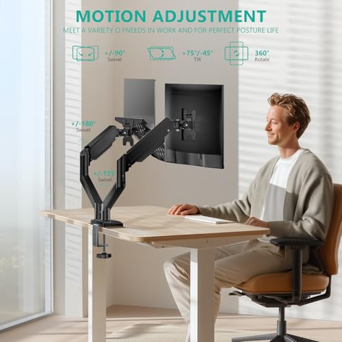 WALI Laptop Desk Mount, Dual Monitor Arm with Laptop Holder, Adjustable Height Laptop Arm Mount for Desk, Fits 17” Notebook and 32” Monitors, Up to 22Lbs (GSMP002LP), Black | Dual Monitor Arm with Laptop Holder, Adjustable Height Laptop Arm mount for Desk