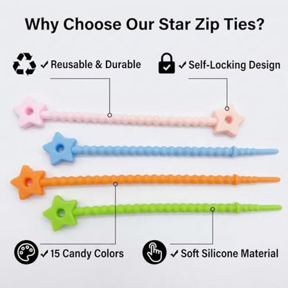 15Pcs Star Silicone Zip Ties, Reusable Self-Locking Straps - color: 15pcs- Star Cable Ties