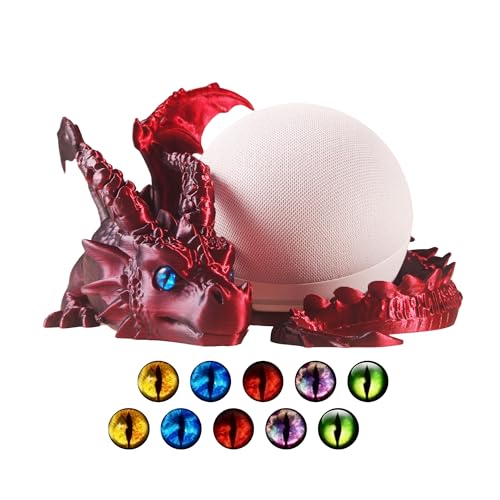 Fly Dragon Holder for Echo Dot 4th/5th Gen, 3D Printed Echo Dot Cover, 5 Color Eye Sets, Originally Designed Echo Dot Stand, Unique Echo Dot Case (Black Red) - color: Black Red