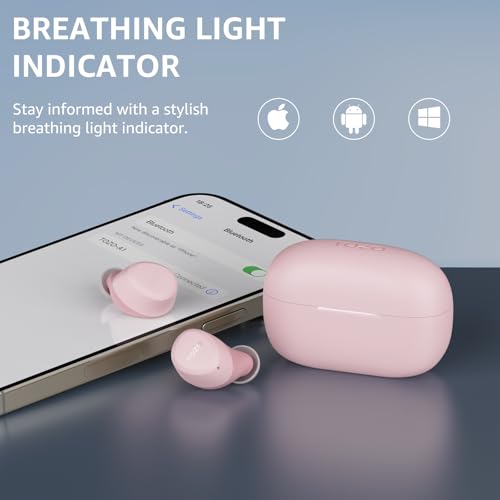 TOZO A1 Wireless Earbuds Bluetooth 5.3 Light Weight in Ear IPX5 Waterproof Headphones 2 Mic for AI Calls, Immersive Premium Sound Bass Headset with Charging Case, 32 Presets EQ Customization via App - color: Matter Pink