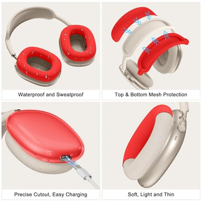 Silicone Case Cover for AirPods Max 2/ AirPods Max Headphones (Red) - color: Clear Red-T