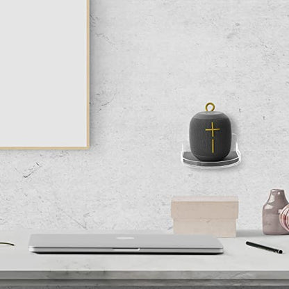 Small Floating Shelf - 5 Inch Wall Mount Shelf for Speakers, Action Figures, Webcam, Mesh Router - Acrylic Speaker Mount (Silky White & Transparent) - color: Silky White & Transparent