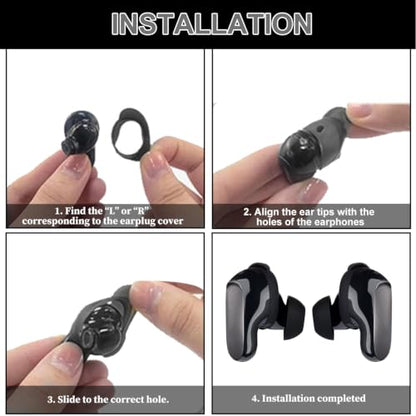 Aiivioll 6-Pack Ear Tips + Wings for Bose QuietComfort Ultra/II, Black